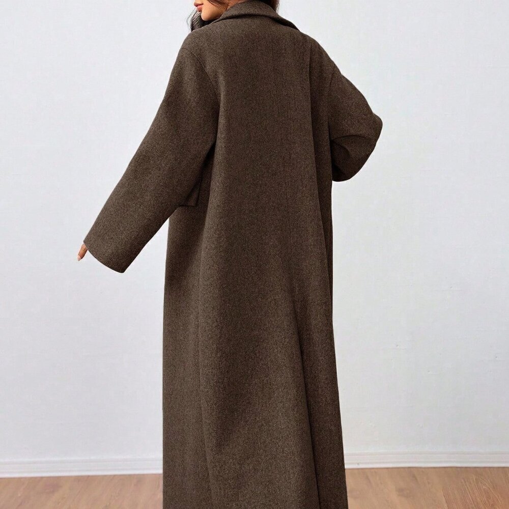 Coffee Brown Casual Women's Lapel Long Coat - Picture 3 of 6